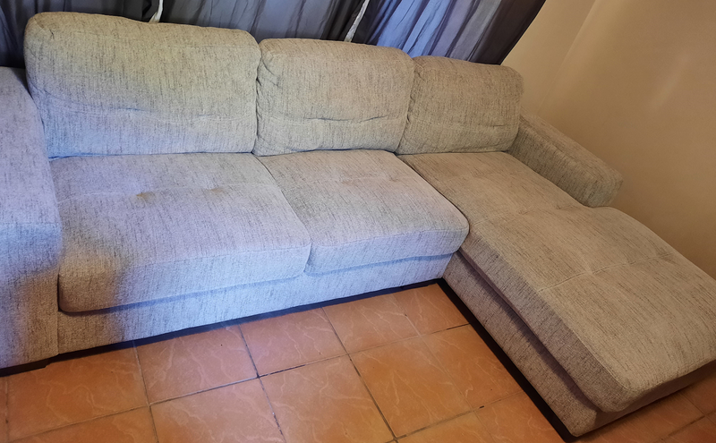 Couch,  L-Shaped,  White &amp; Grey Texture