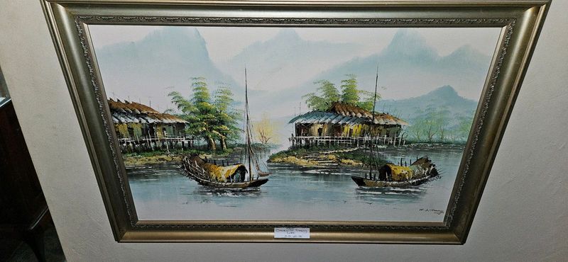 Oriental Oil Painting: Lake Scene