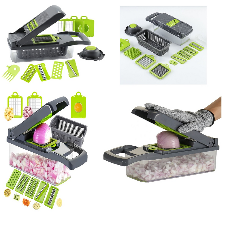 Multifunctional Dicer Slap Press Slicer Chopper with 8 Blades, Container