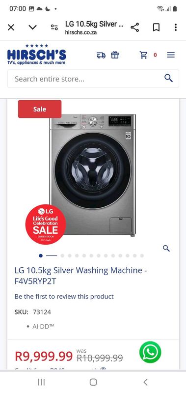 Lg 10.5 kg washer
