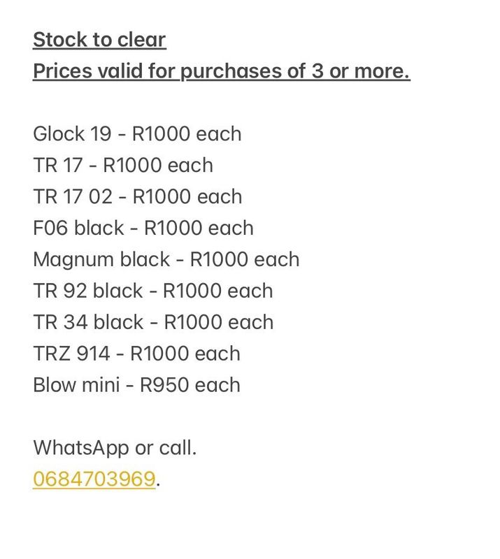 Stock clearance one time only