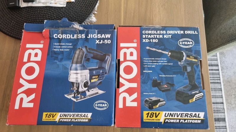 Brand new Ryobi cordless drill and jigsaw 18v.