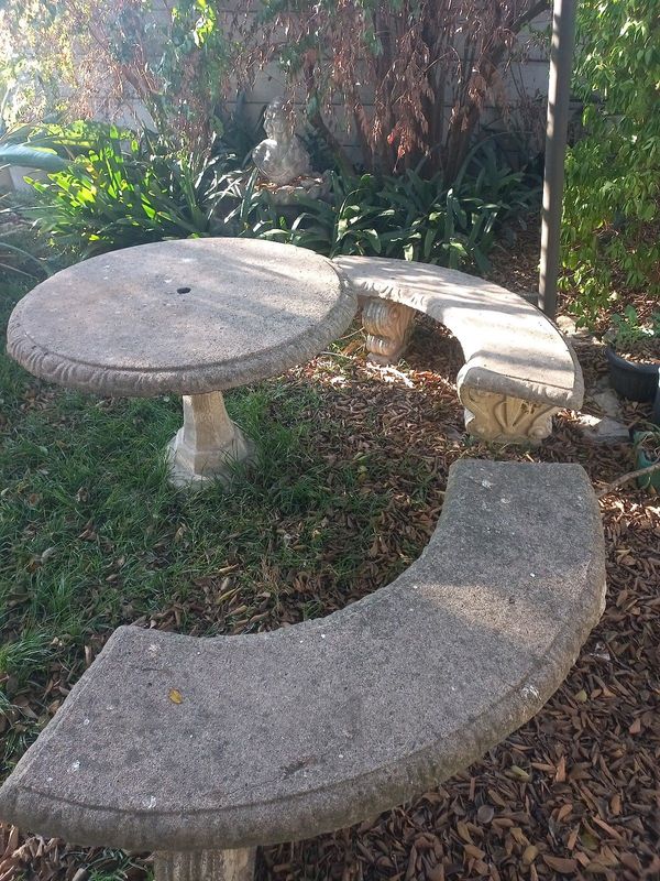 Cement garden table and benches