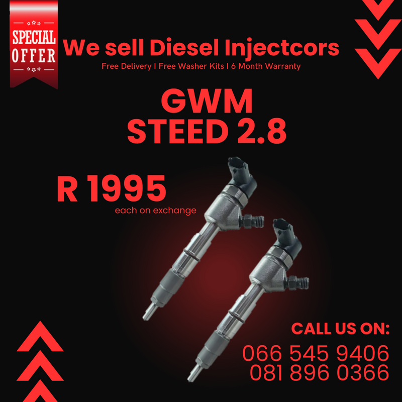 GWM STEED 2.8 DIESEL INJECTORS FOR SALE ON EXCHANGE WITH WARRANTY