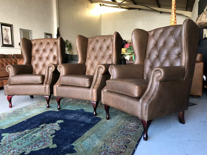 A Variety of gameskin genuine leather CLASSIC wingback armchairs. (STARTING FROM R9995 each)