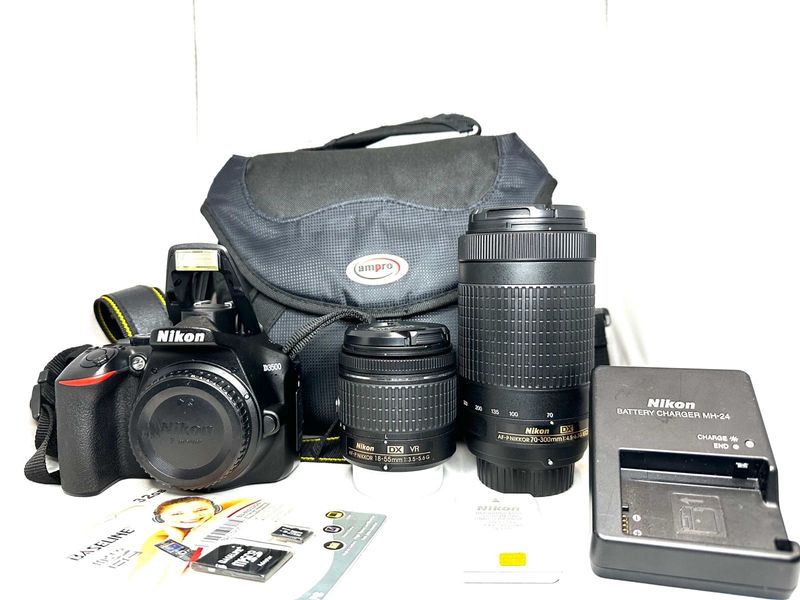 Nikon d3500 d s l r camera with nikon 18 55mm a f d x v r lens nikon 70 300mm a f p d x lens