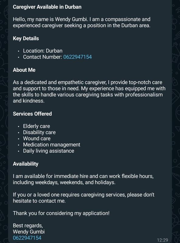 Caregiver available