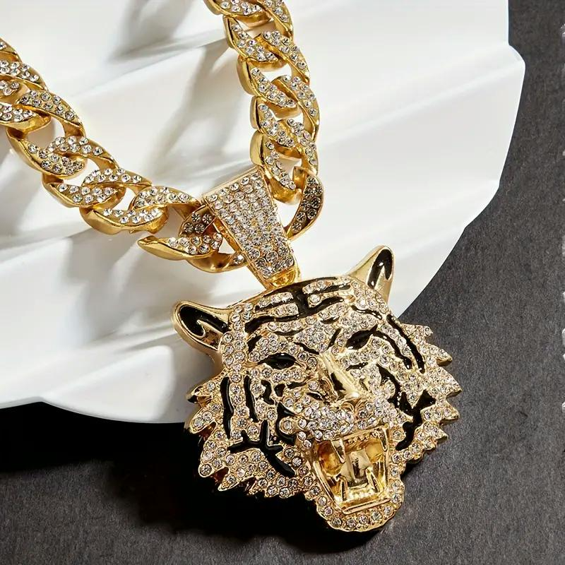 1pc Unique Tiger Head Pendant - Pendants with Cuban Chain Necklace and Exquisite Detailing.