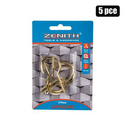 Cup-hooks brass-plated 50mm 5pce per pack