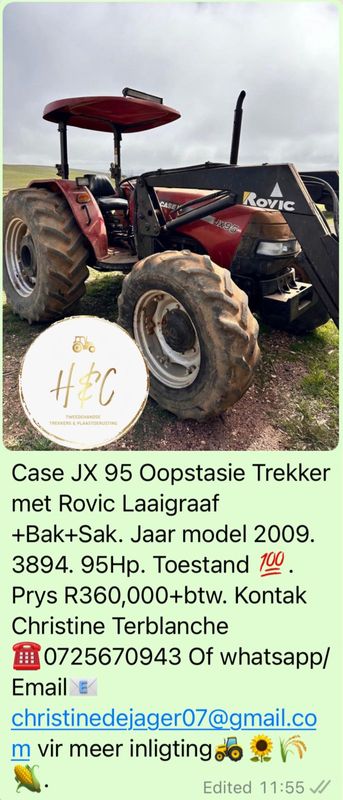 Case JX 95 Oopstasie Trekker met Rovic Laaigraaf,bak en sak.