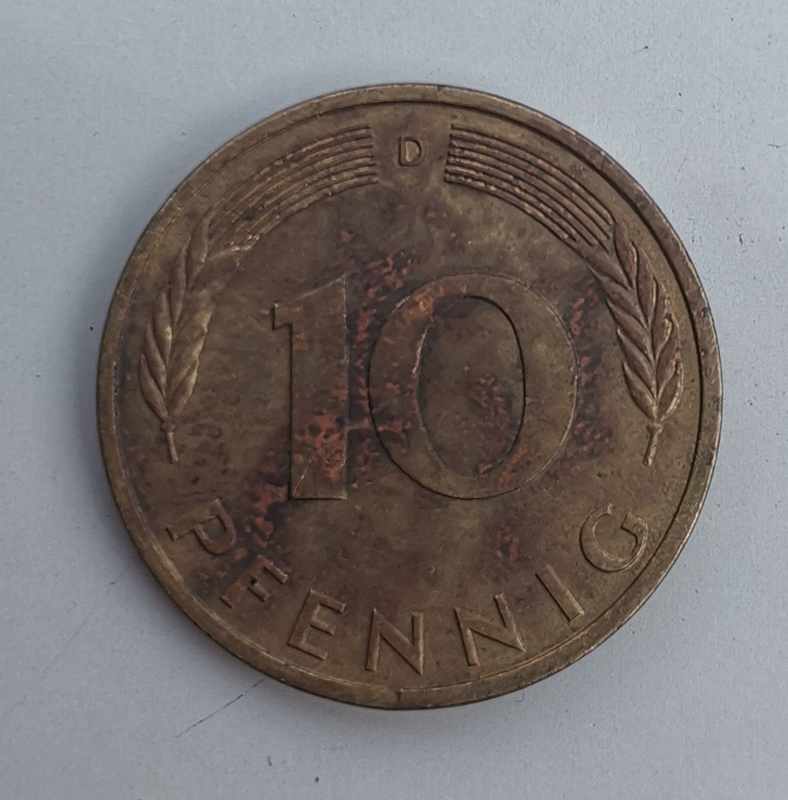 1973 German 10 Pfennig Bank deutscher Länder (D) (Germany, FRG) Coin For Sale.