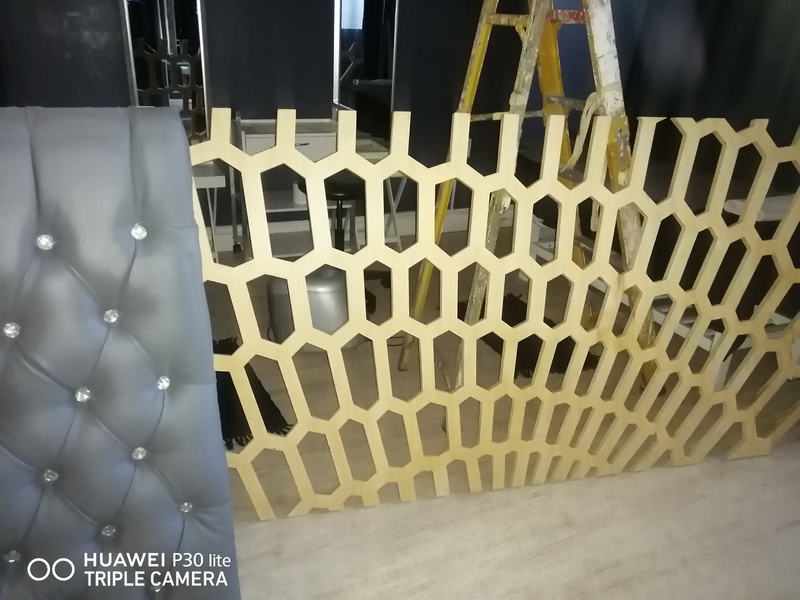 Lazer cut honeycomb wooden divider screen