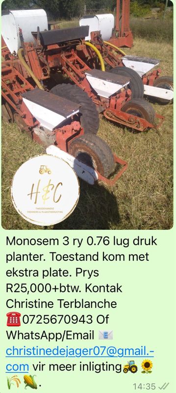 Monosem 3 Ry 0.76 Lugdruk Planter.