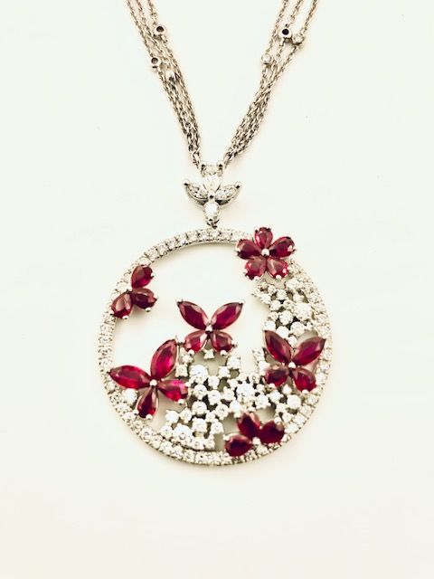 Browns Ruby and Diamond Butterfly Necklace set in 18ct Gold