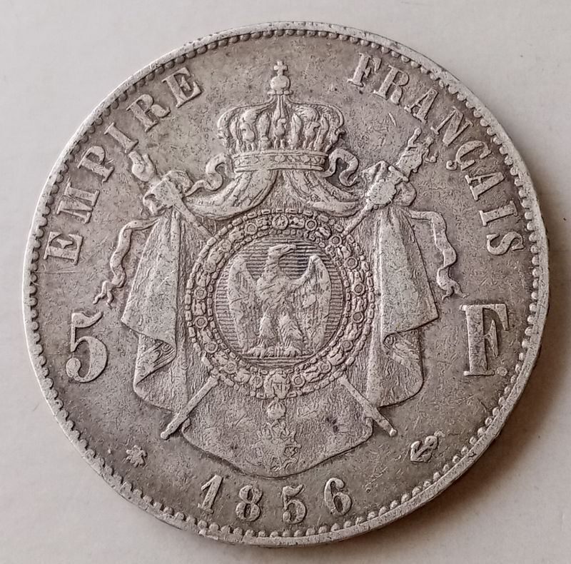 Nice 1856 France silver 5 Francs (large coin)