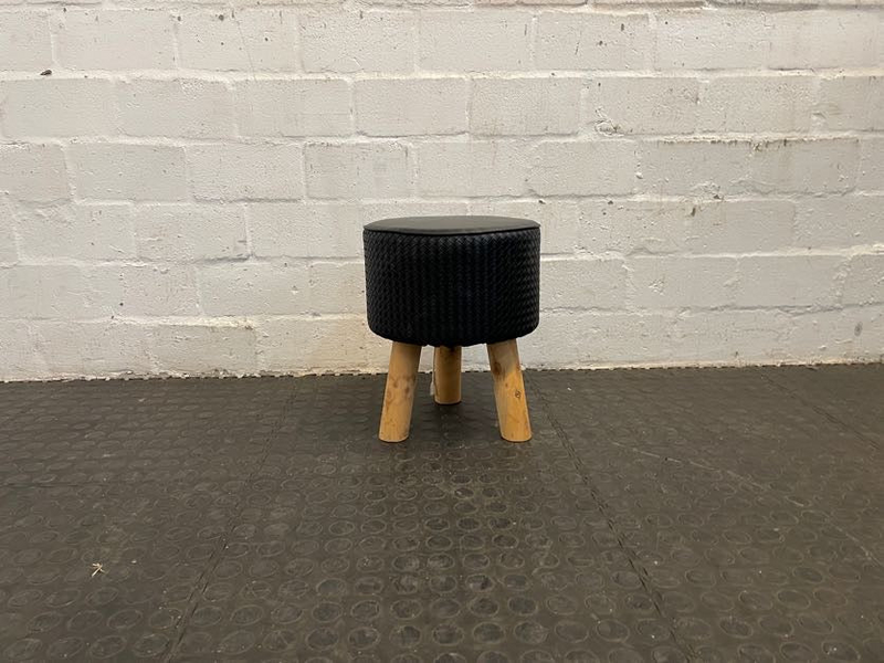 Black Leather 3 Wooden Legged Foot Stool-