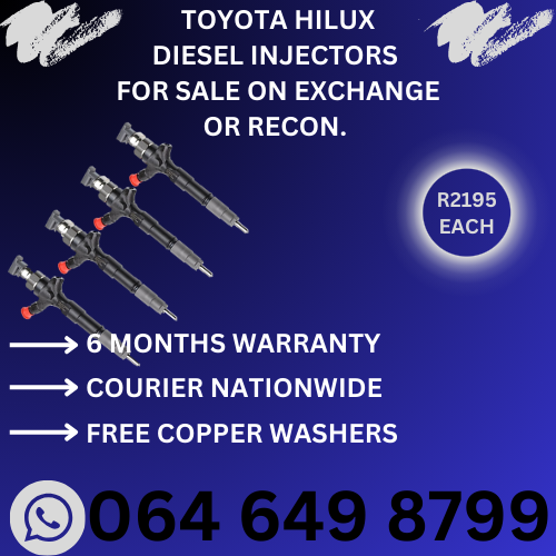 Toyota Hilux diesel injectors for sale on exchange or we recon with 6 months warranty.