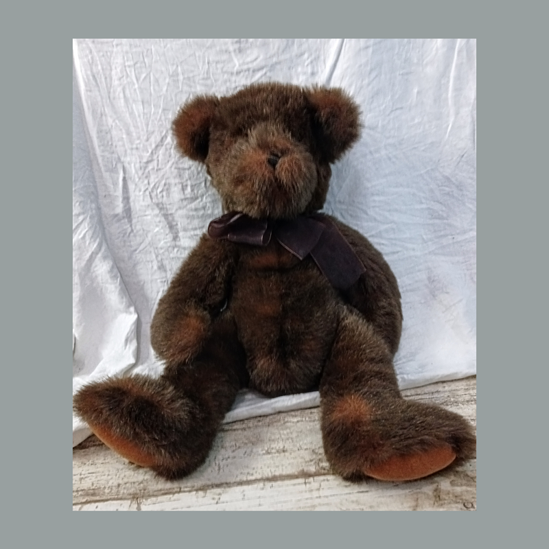 Large Dark Brown Fluffy Bear with Attached Brown Bow