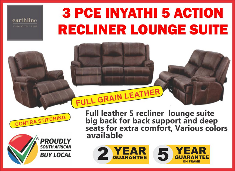 3 Pce Inyathi 5 Action full leather lounge suite by Earthline