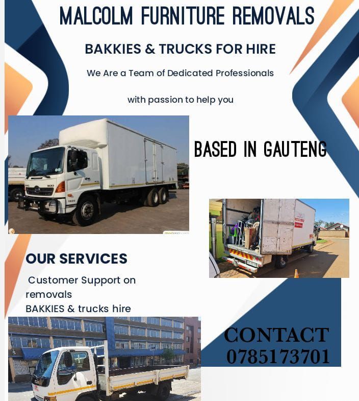 Malcolm furniture removals bakkies and trucks for hire