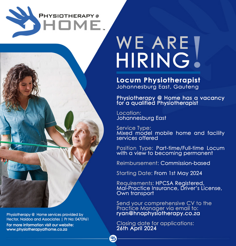 Locum Physiotherapist - Johannesburg East- Physiotherapy at Home