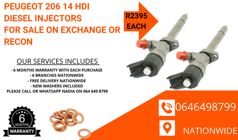 Peugeot 206 1.4 HDI Diesel injectors for sale on exchange with 6 months warranty