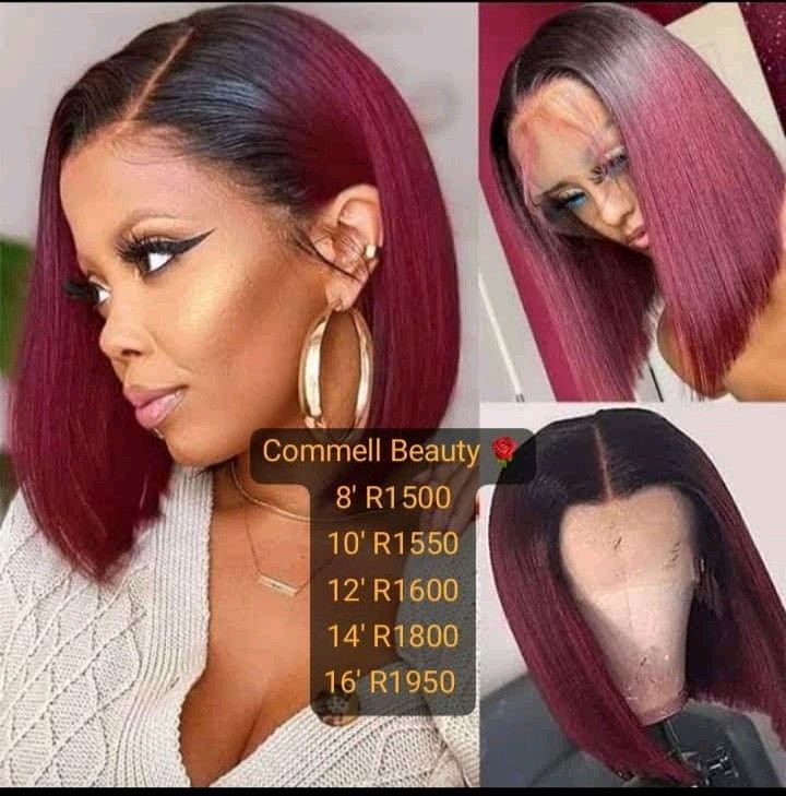 10inch Ear to ear lace frontal Peruvian hair wig ombre burgundy.garde 12A