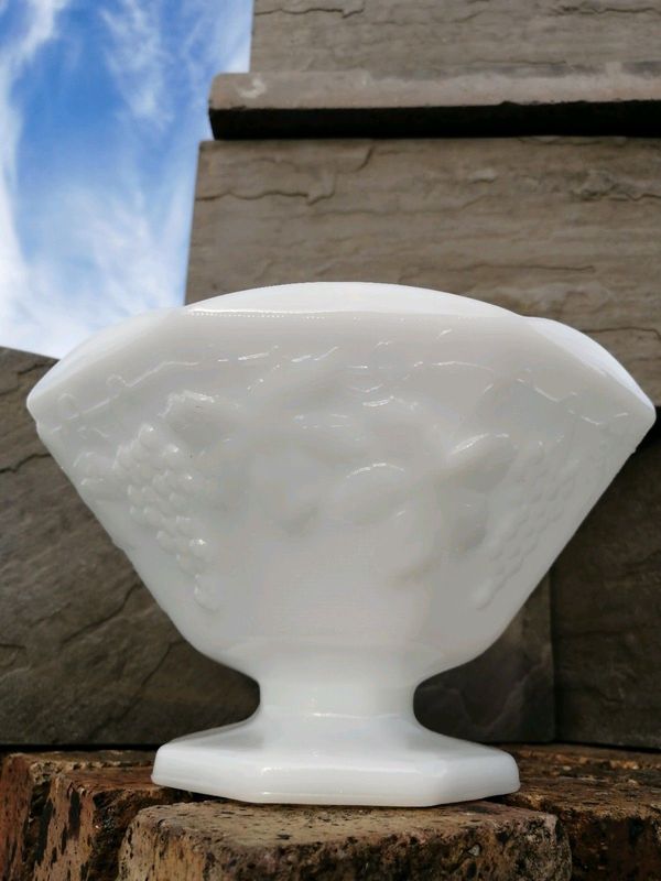 Vtg Milk Glass Footed Fruit Bowl