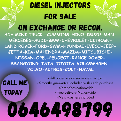 Diesel injectors for sale on exchange or to recon with 6 months warranty.