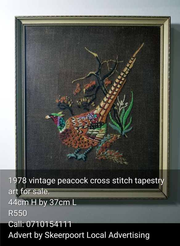 1978 vintage peacock cross stitch tapestry art for sale