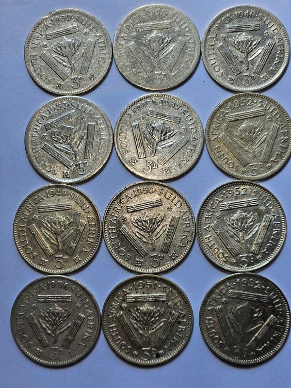 28 Various Dates Silver Tickey Coins For Sale.