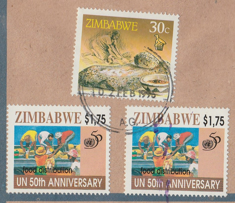 Zimbabwe 1990 -30c and UN 50th Anniversary - $1.75 Stamps on a Philatelic Bureau 1996 Envelope