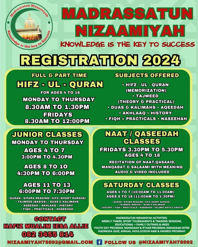 MADRASSATUN NIZAAMIYAH REGISTRATION 2024 NOW OPEN!