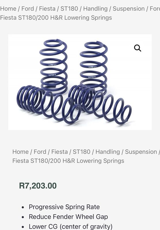 Fiesta ST180/200 H&amp;R lowering springs. Also fits Fiesta mk6/7 2012-2019