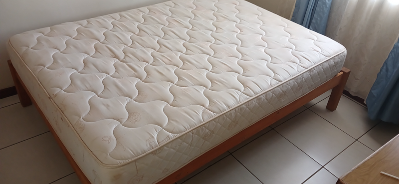Wooden Frame Bed and Mattress