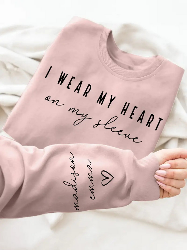 I WEAR MY HEART Letter Print Sweatshirt - Pink