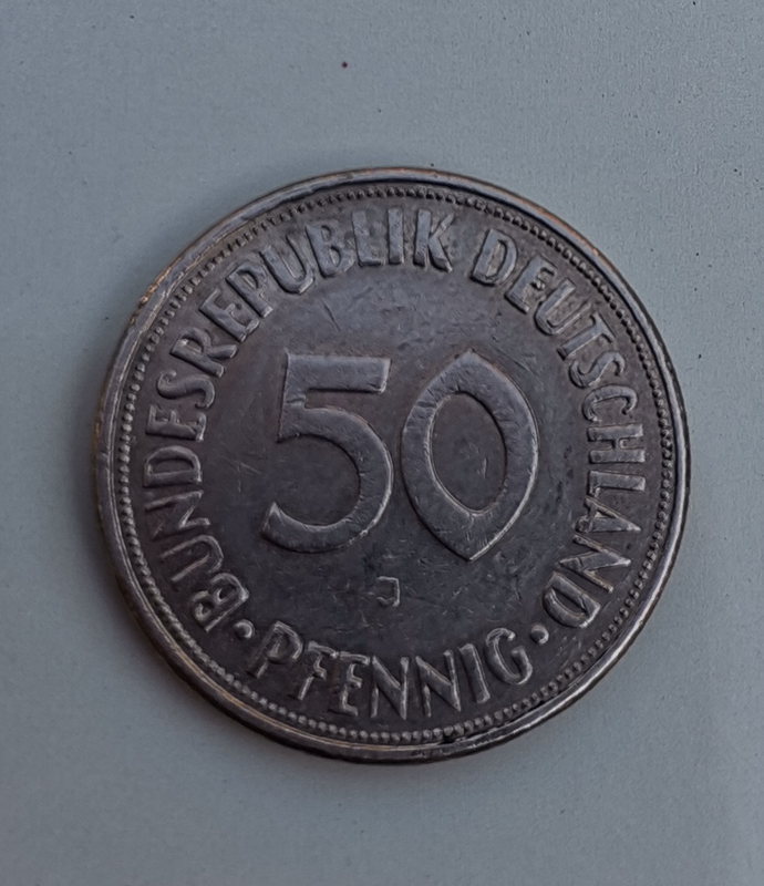 1970 German Bundesrepublik Deutschland 50 Pfennig (J) Coin For Sale