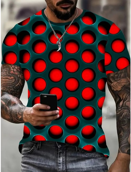 Brand New! Men&#39;s T-Shirt- Optical Illusion Red Hole Full Pattern, Men&#39;s Novelty Tee (XL)