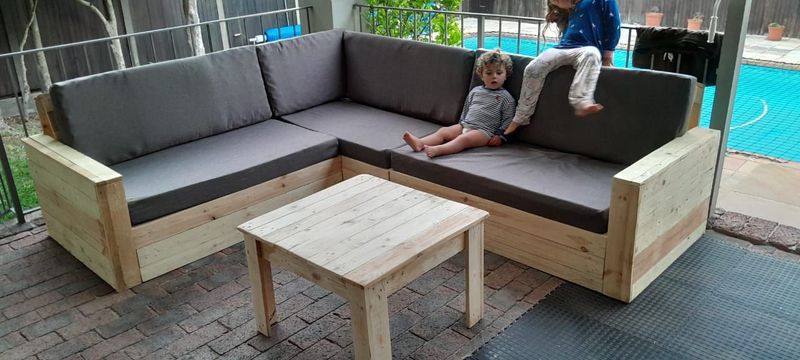 WE MANUFACTURE PALLET FURNITURE MADE WITH CUSHIONS ( FROM R5950-R7950 ) CAN DELIVER