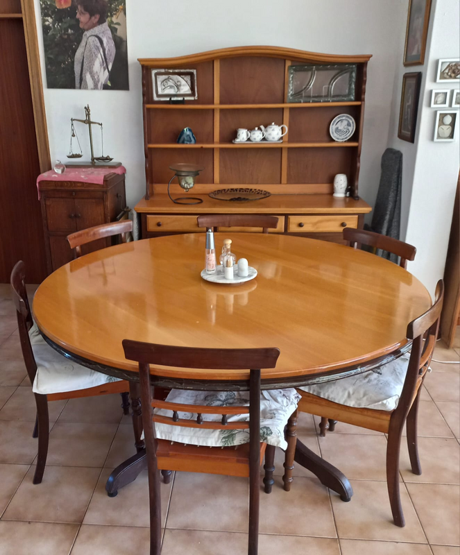 Dining Suite - Yellow Wood and Stink Wood Round Table, 6 chairs and Welsh Dresser