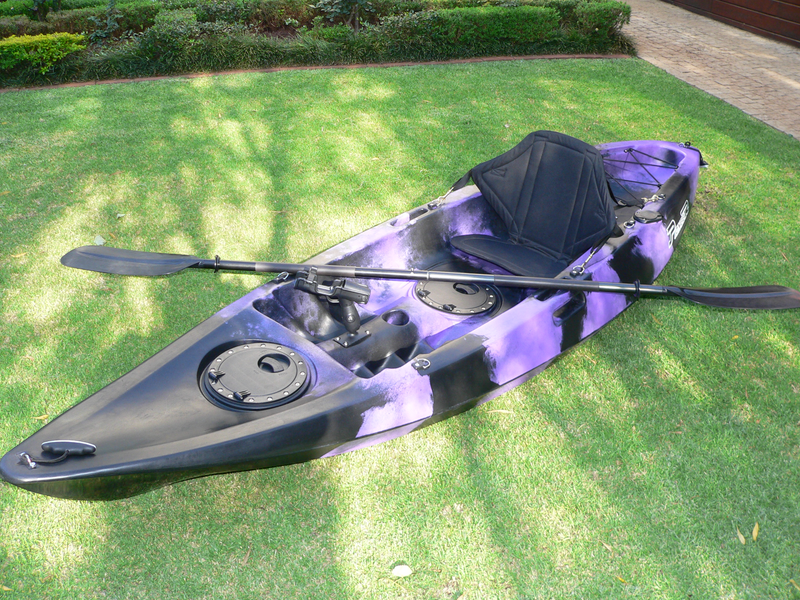 Pioneer Kayak single incl. seat, paddle, leash and rod holder, Deep Purple colour, NEW!