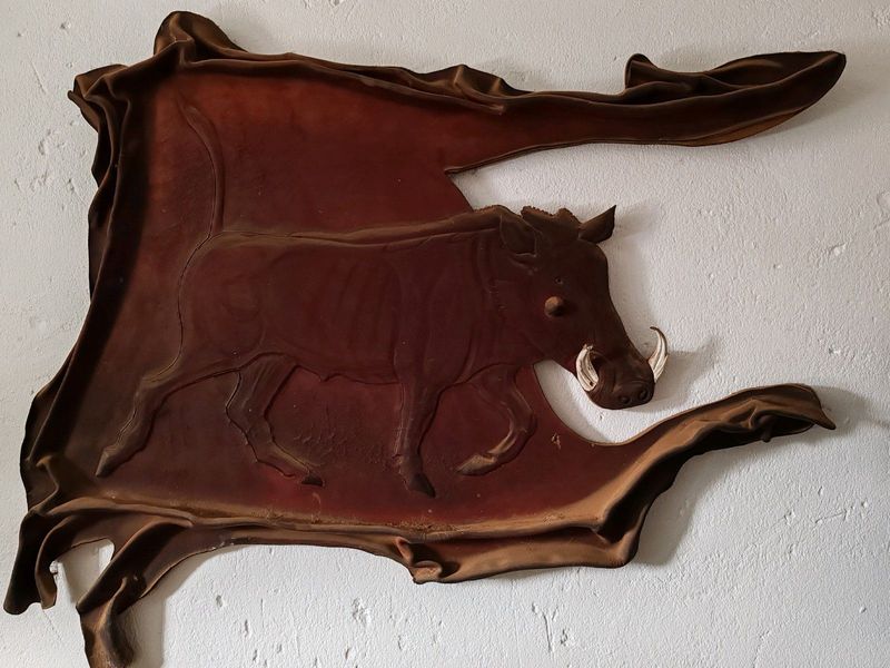 Leather Warthog Wall piece by Chris Gerber