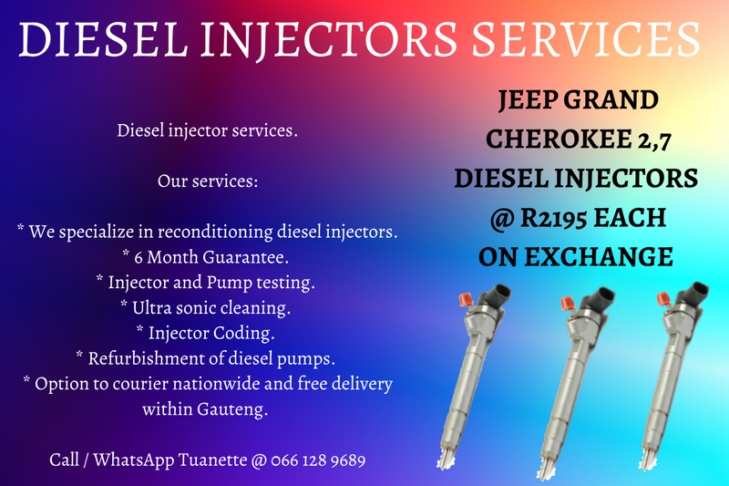 JEEP GRAND CHEROKEE 2,7 DIESEL INJECTORS FOR SALE ON EXCHANGE OR TO RECON YOUR OWN
