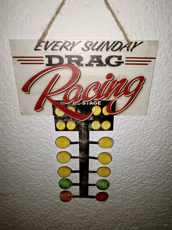 Drag racing metal garage sign