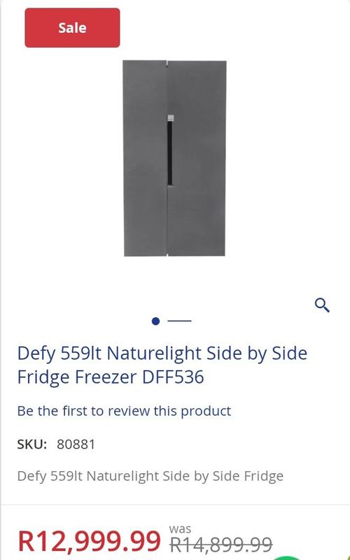 Defy 559lt naturelight side by side fridge freezer d f f536