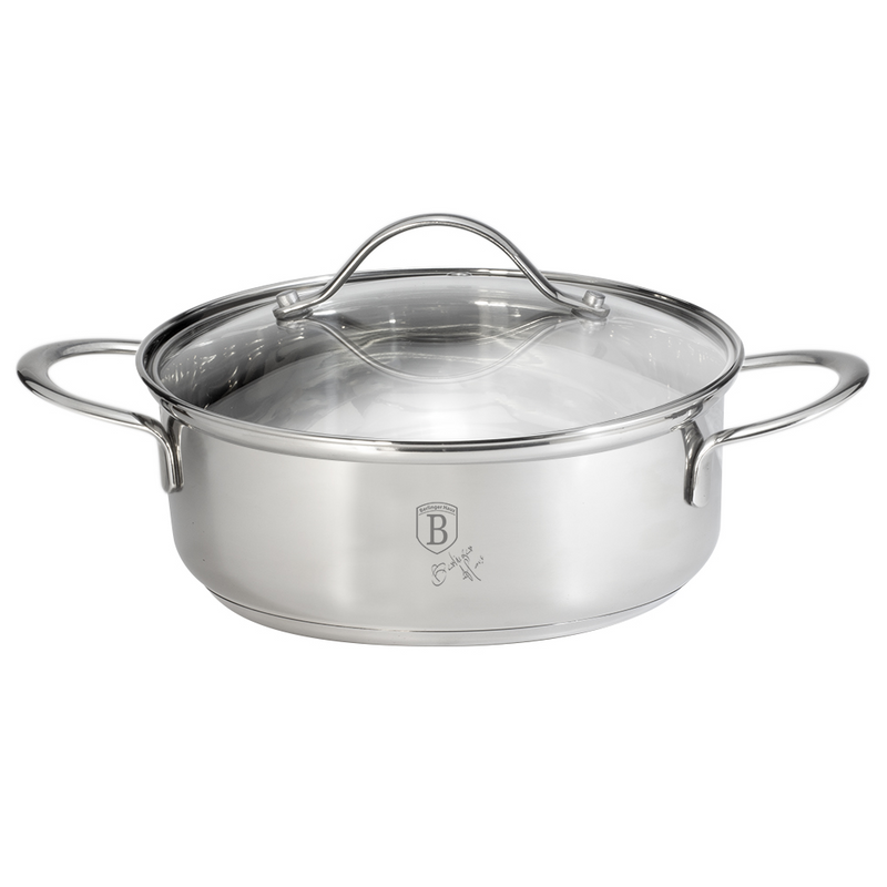 Display Model! Berlinger Haus 30cm Stainless Steel Shallow Pot with Glass Lid - Silver Jewelery