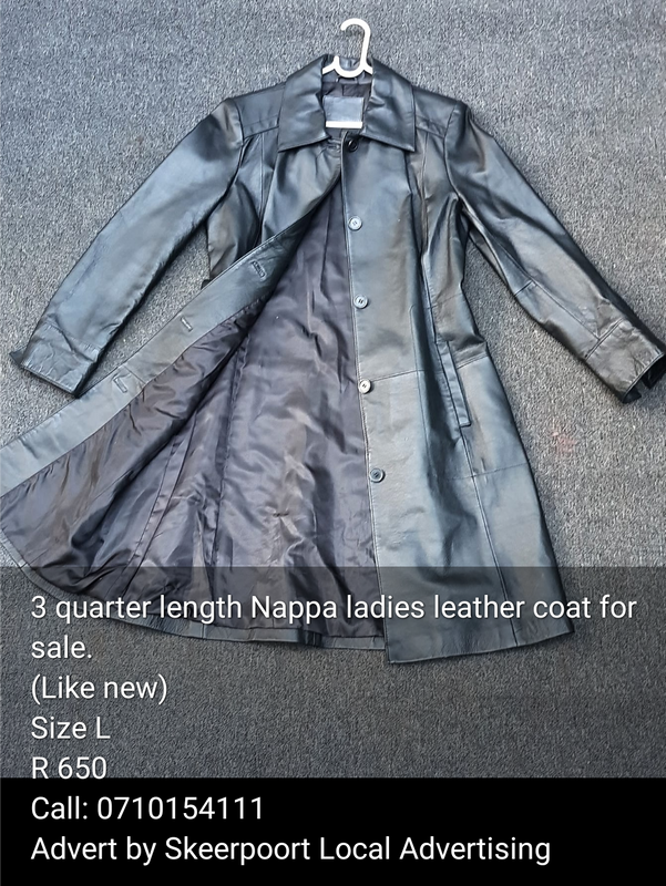 3 quarter length Nappa ladies leather coat for sale