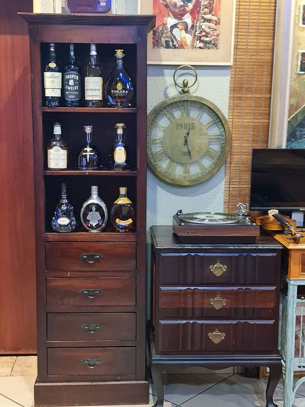 Vintage Display Bookshelf Cabinet With 4x Storage Drawers