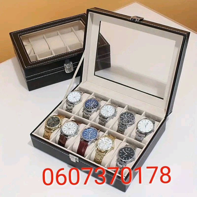 Watch Storage Box - 10 Slots PU Leather Watch Display Box - Black Colour (Brand New)