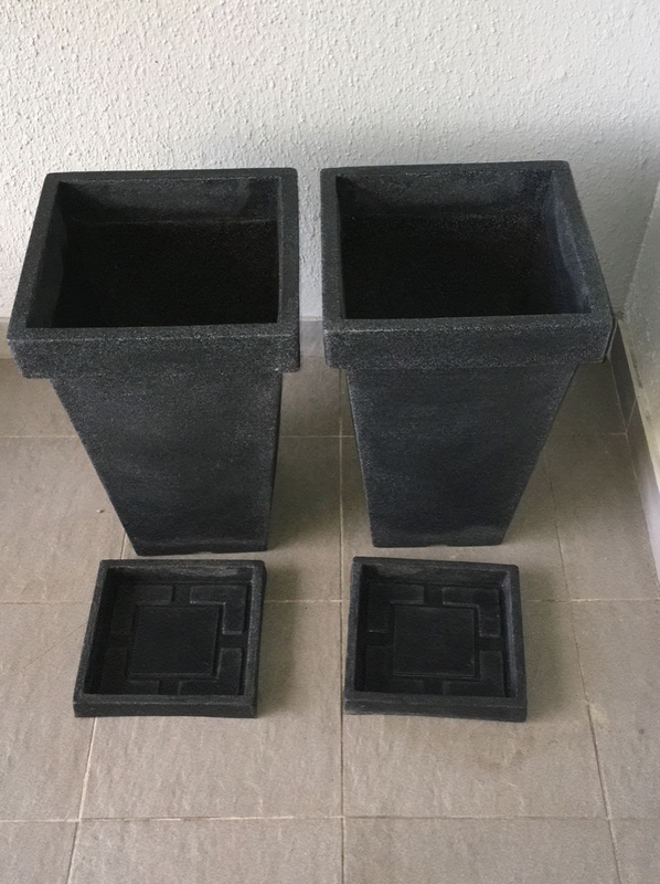 Square Tapered Planter Pot Black 45cm with Drip Tray